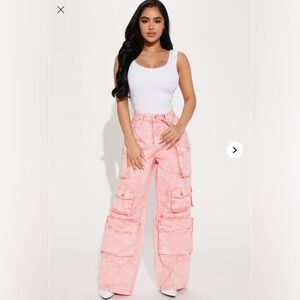 Fashion Nova Petite Lily High Rise Cargo Jeans- Pink